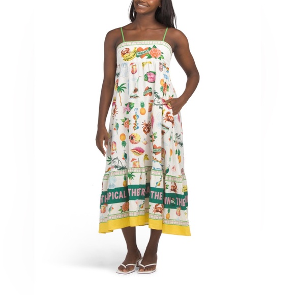 Maison D’Amelie Dresses & Skirts - MAISON D'AMELIE – Tropical Print Linen Blend Sleeveless Printed Maxi Dress